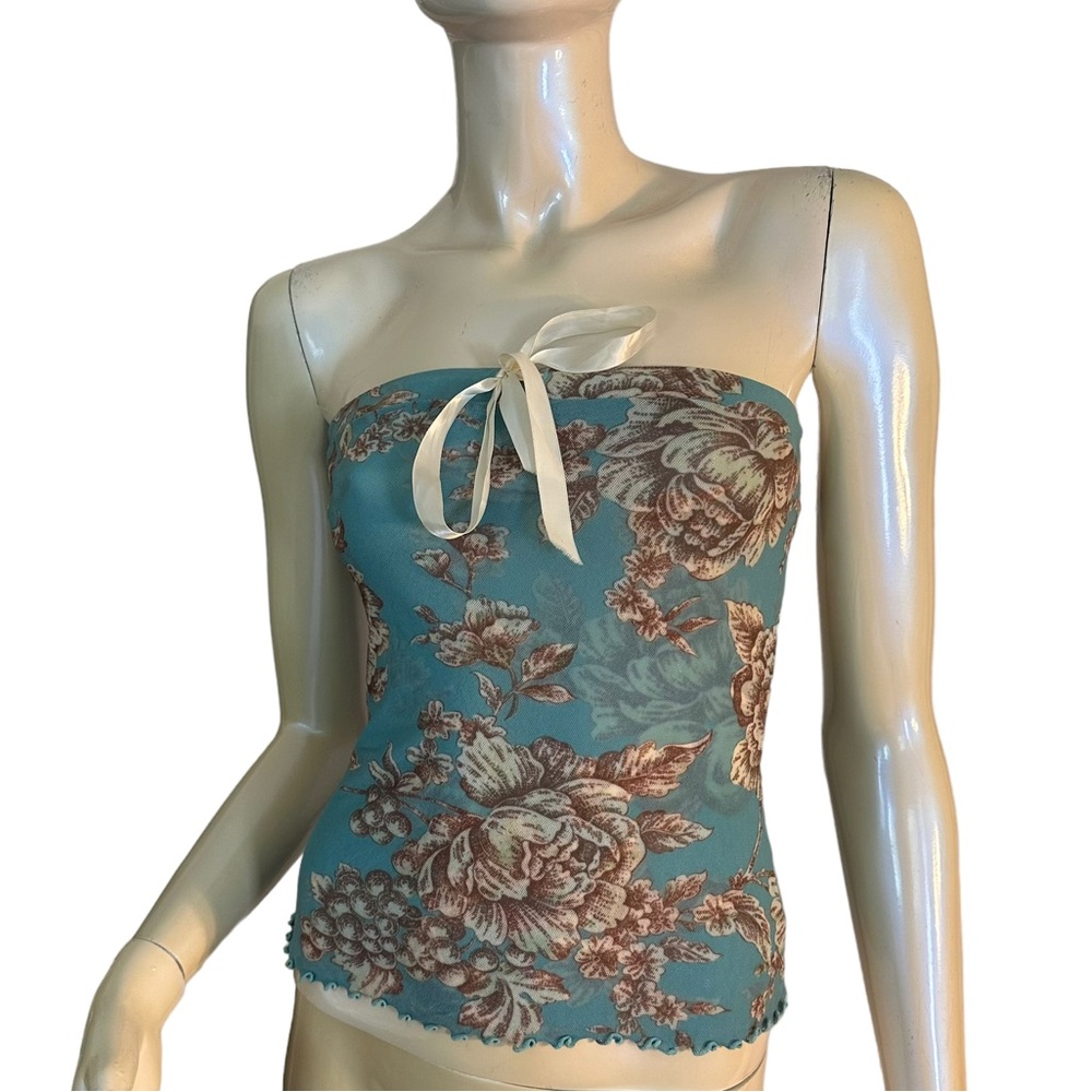 Vintage Floral Blue and Brown Tube Top